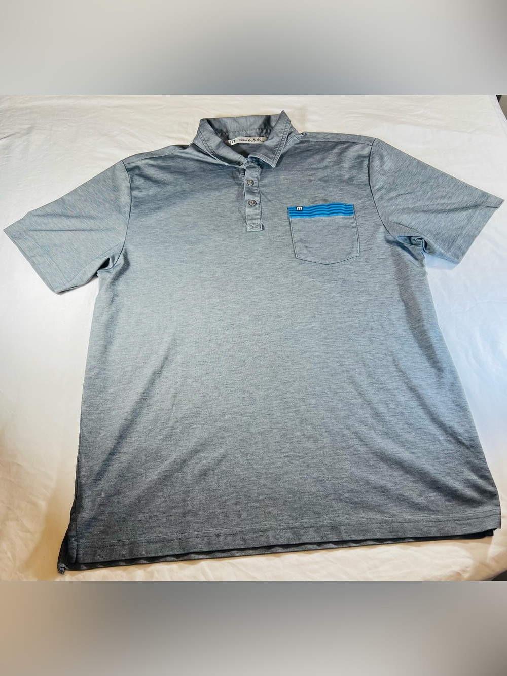 Travis Mathew Light Gray Polo with Blue Pocket Trim